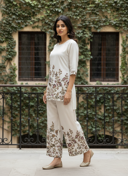 Felocity Present Khadi Cotton White Co-ord set Wholesale Price