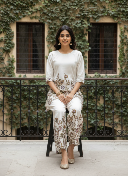 Felocity Present Khadi Cotton White Co-ord set Wholesale Price