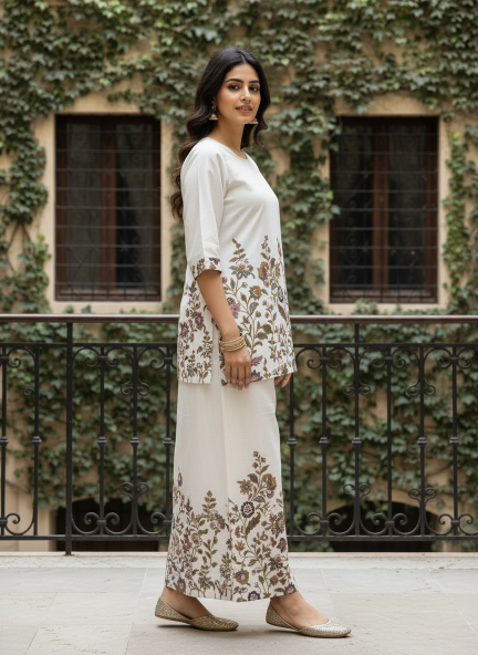Felocity Present Khadi Cotton White Co-ord set Wholesale Price