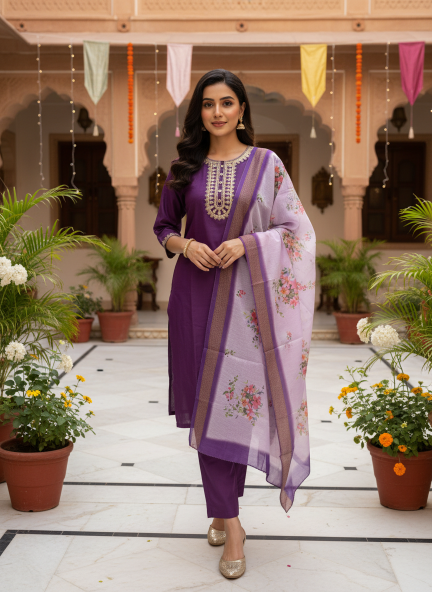 Felocity Presents W72 Embroidery Purple Kurtis Size set Wholesale Price
