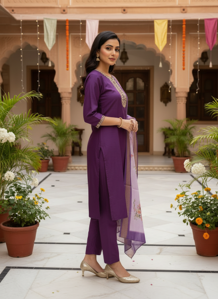 Felocity Presents W72 Embroidery Purple Kurtis Size set Wholesale Price