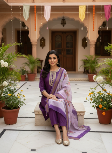 Felocity Presents W72 Embroidery Purple Kurtis Size set Wholesale Price