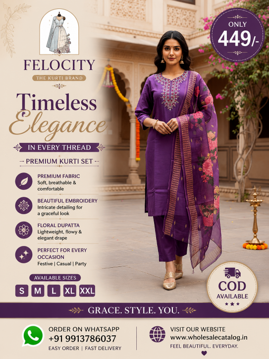 Felocity Purple Kurti Pant With Floral Dupatta Set Wholesale | Premium Ethnic Wear for Women