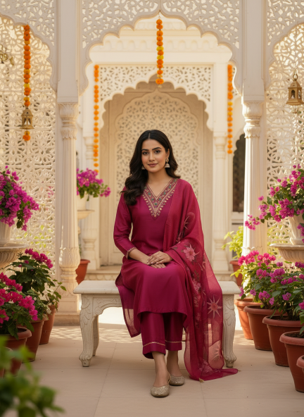 Felocity W75 Rani Color Embroidery Rayon Slub Kurti como set