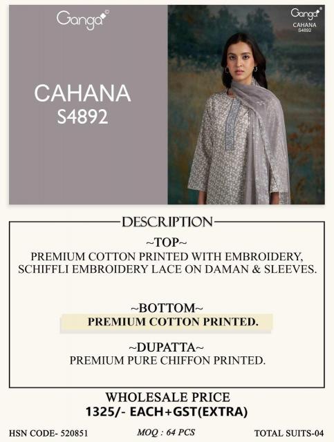 GANGA CAHANA 4892 Indian salwar kameez wholesale