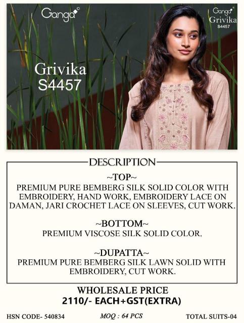 GANGA GRIVIKA 4457 Unstitched salwar kameez wholesale in Hyderabad