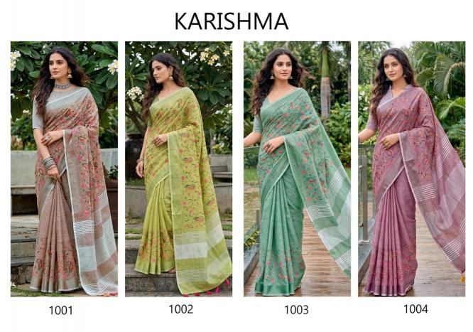 KARISHMA BY SHREE SHYAM FASHION fancy designer LINEN FABRIC WITH EMBRODARY WORK fabric saree wholesale with Fancy latkan