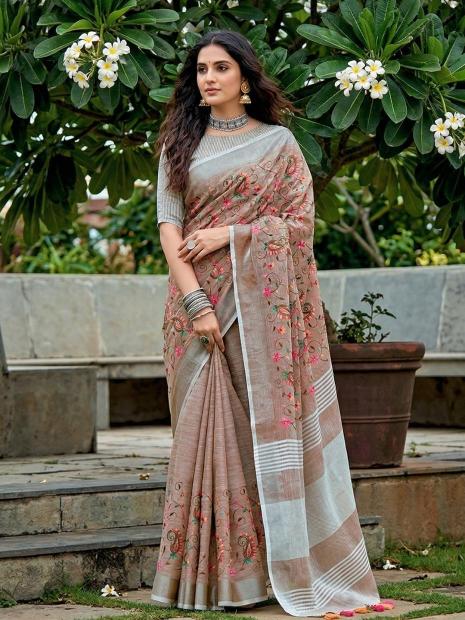 KARISHMA BY SHREE SHYAM FASHION fancy designer LINEN FABRIC WITH EMBRODARY WORK fabric saree wholesale with Fancy latkan