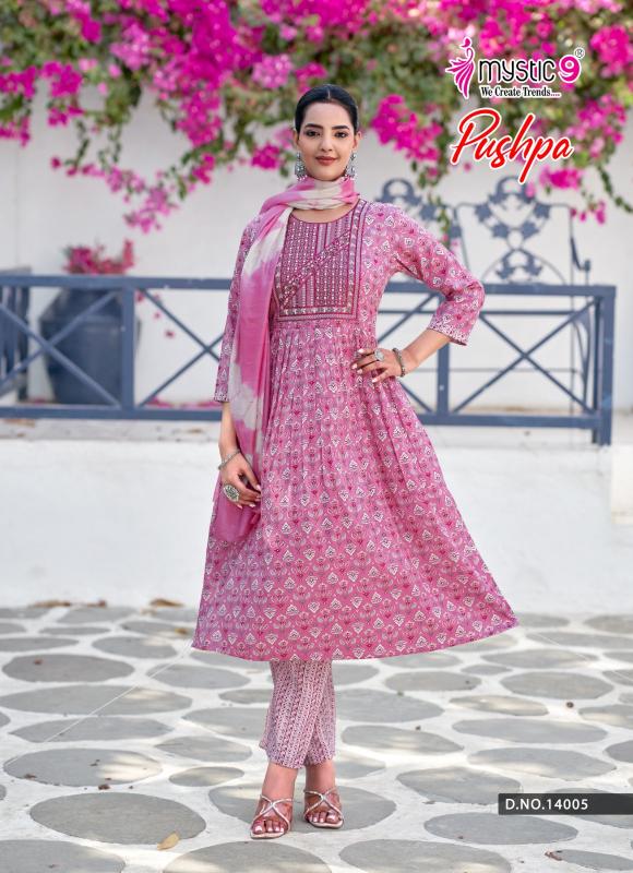 Mystic 9 Pushpa Vol 14 catalog wholesale cloth market in mumbai for kurtis
