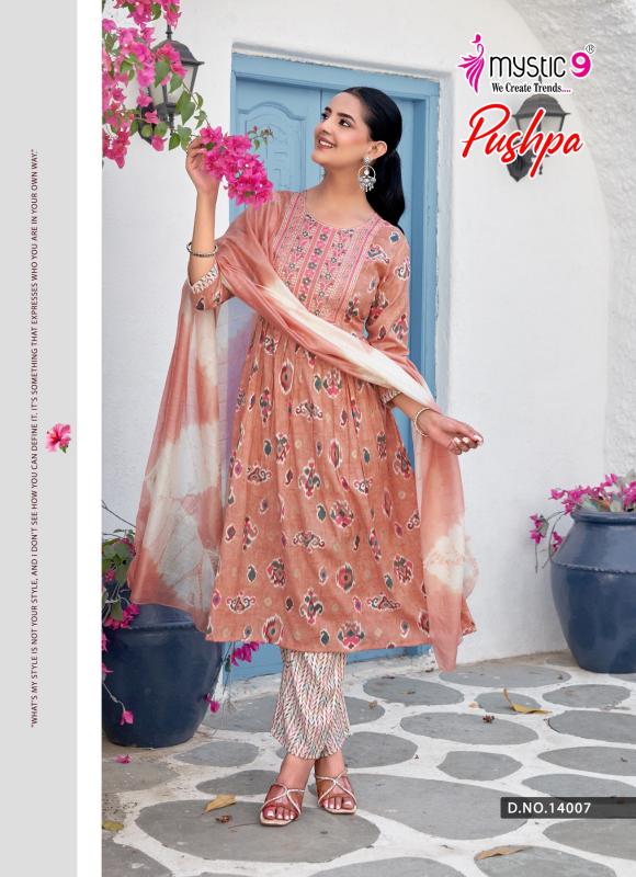 Mystic 9 Pushpa Vol 14 catalog wholesale cloth market in mumbai for kurtis
