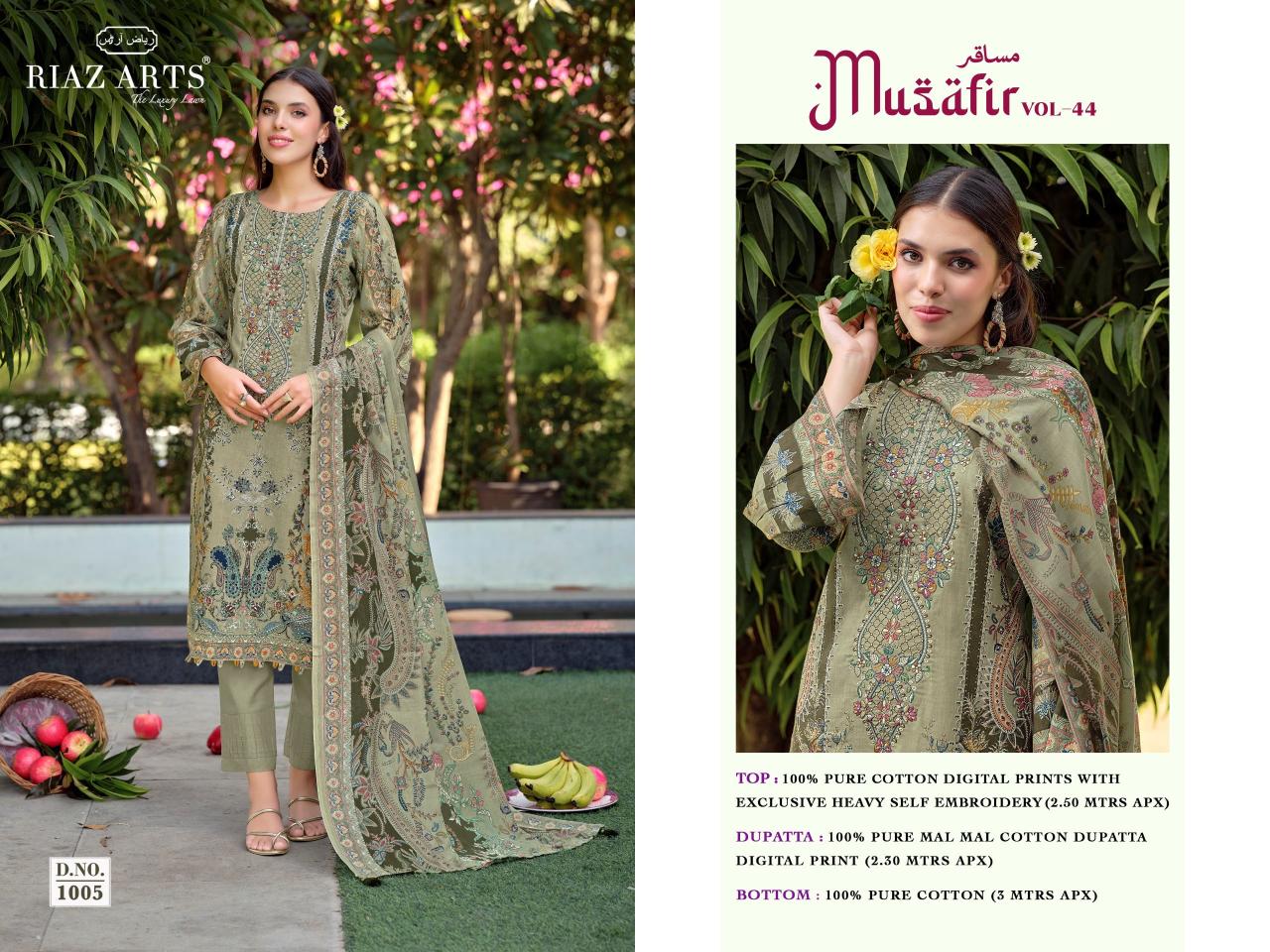 Riaz Arts Musafir Vol 44 Catalog best online wholesaler of dress materials in surat