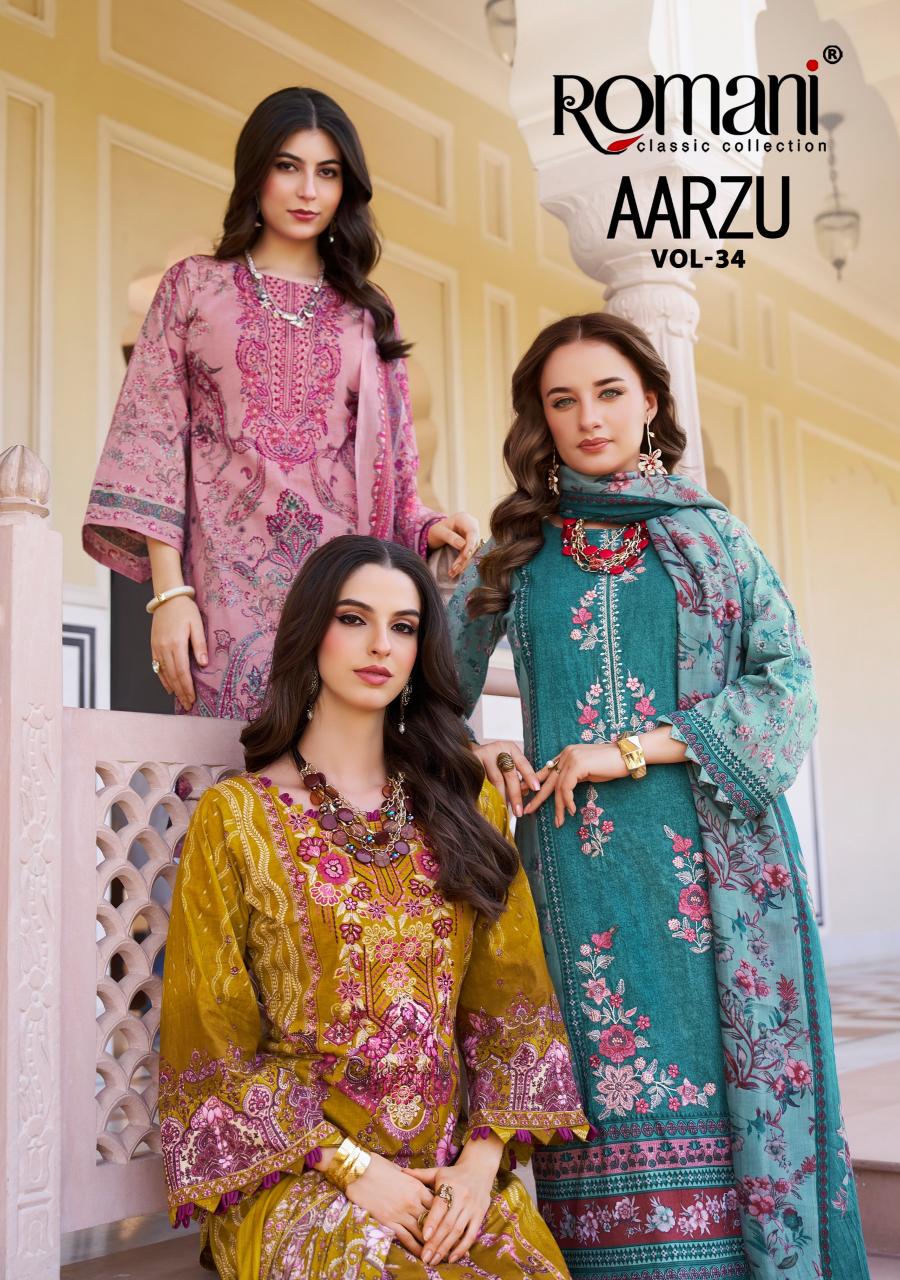 Romani Aarzu Vol-34 – Pakistani Readymade Kurti Pant With Dupatta - Wholesale Catalog