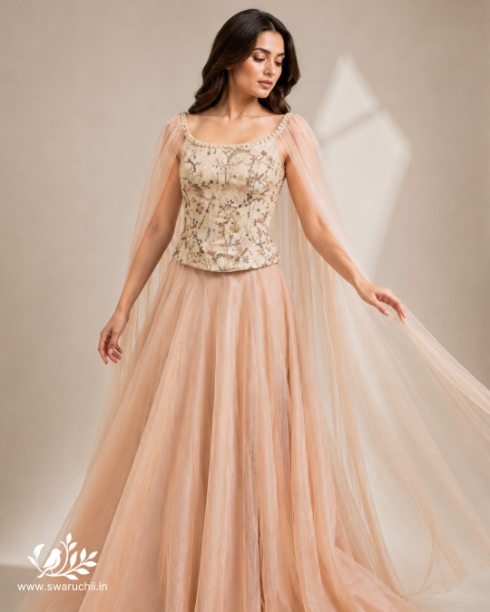 Sabella Corset top with veil and flared long skirt 