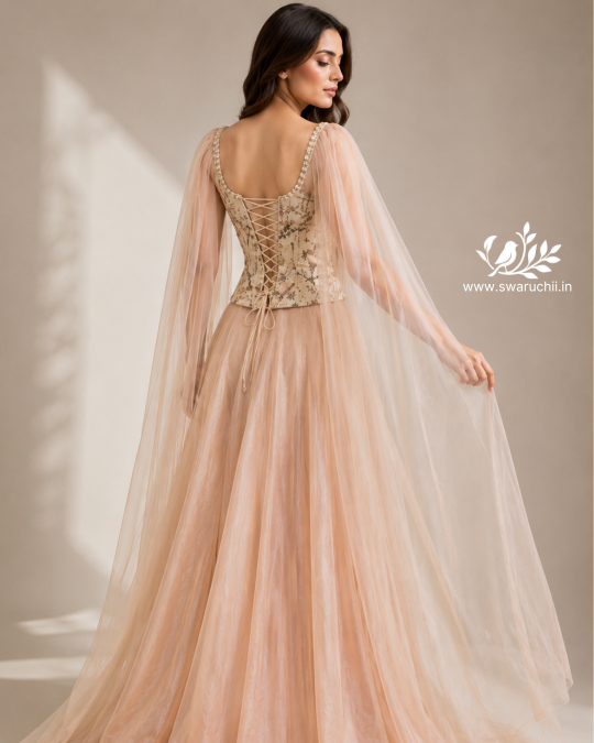 Sabella Corset top with veil and flared long skirt 