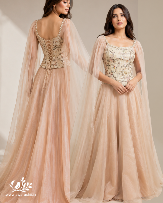 Sabella Corset top with veil and flared long skirt 