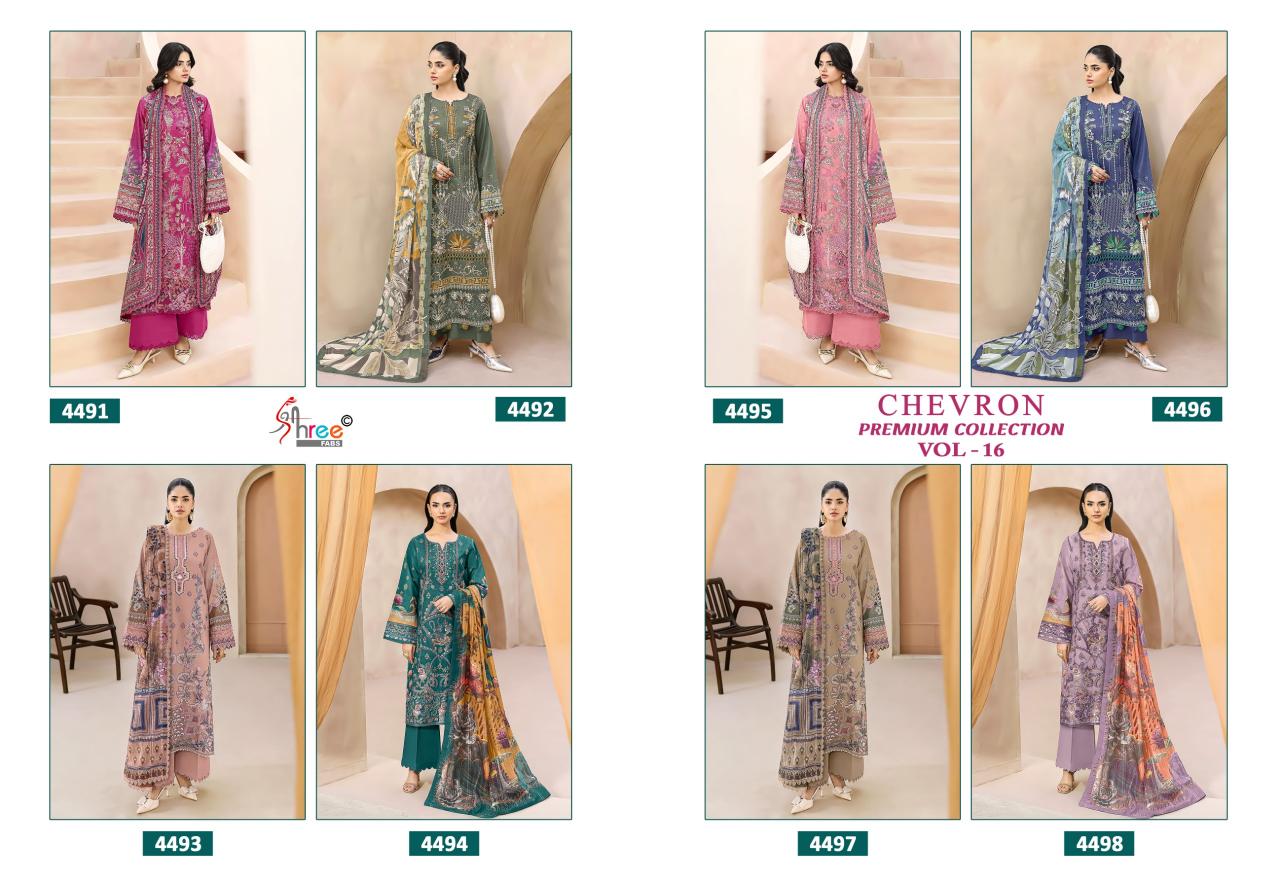 Shree Chevron Premium Collection Vol 16 Catalog Chiffon Dupatta wholesale pakistani suits in uae