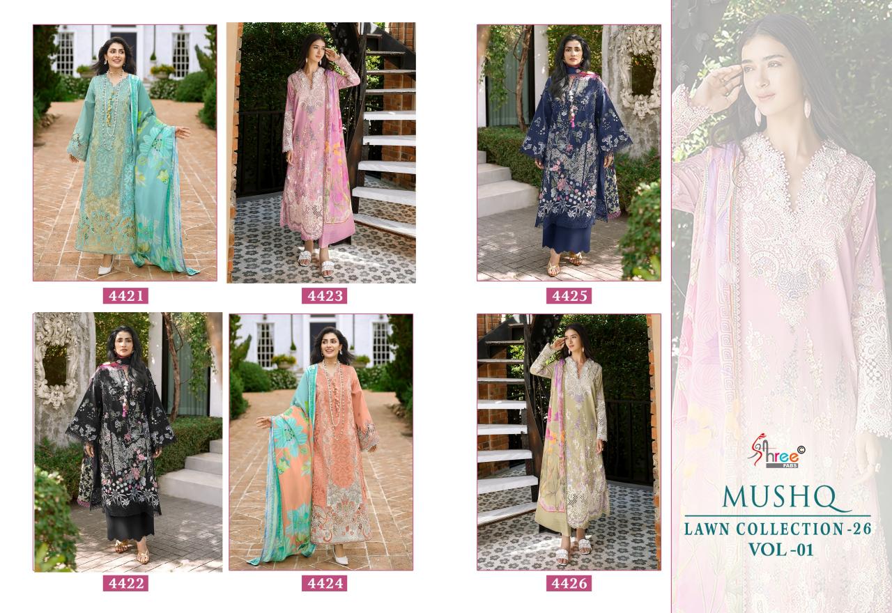 Shree Fabs Mushq Lawn Collection 26 Vol 1 catalog Chiffon Dupatta wholesale pakistani suits in hyderabad