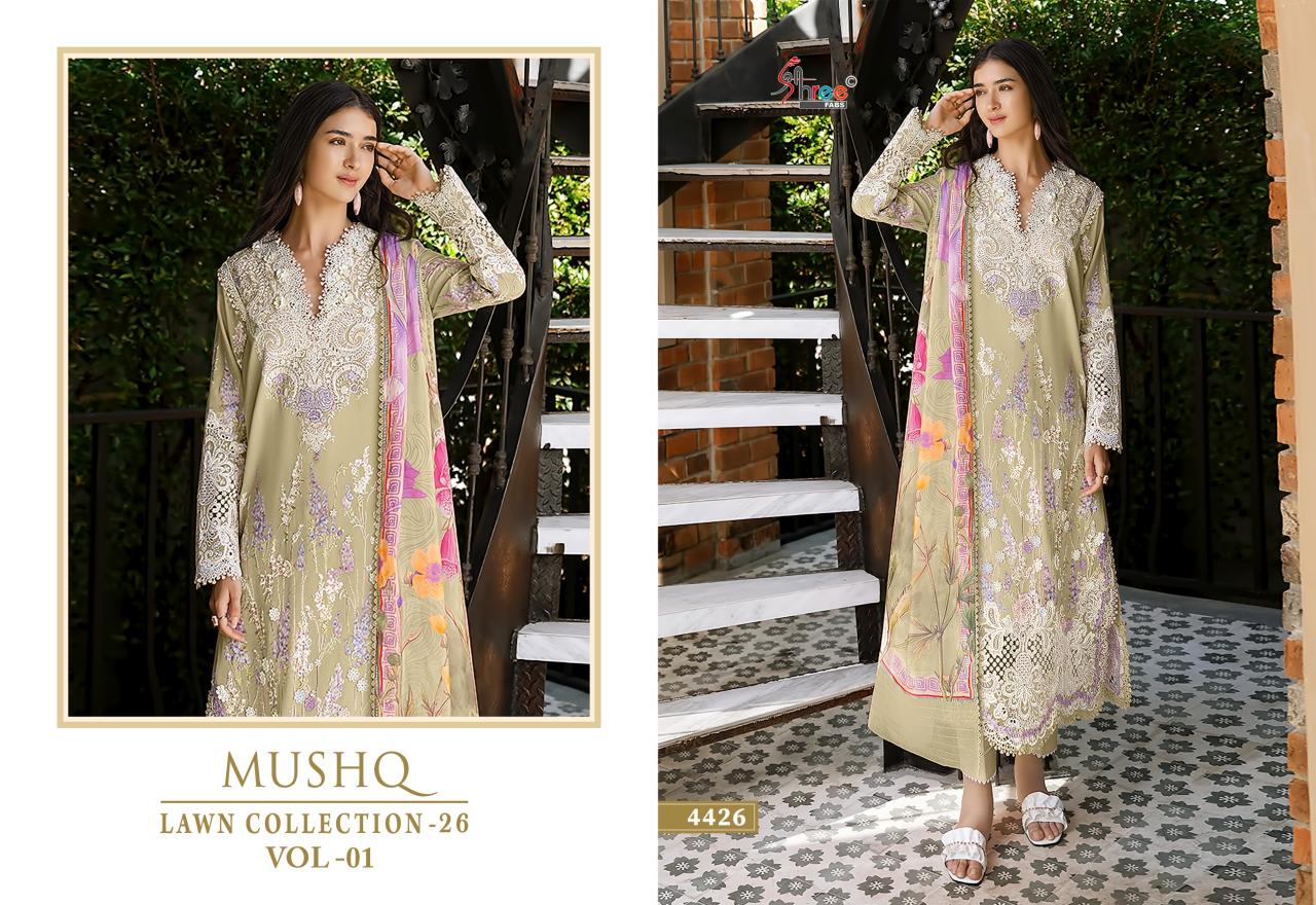 Shree Fabs Mushq Lawn Collection 26 Vol 1 catalog Chiffon Dupatta wholesale pakistani suits in hyderabad