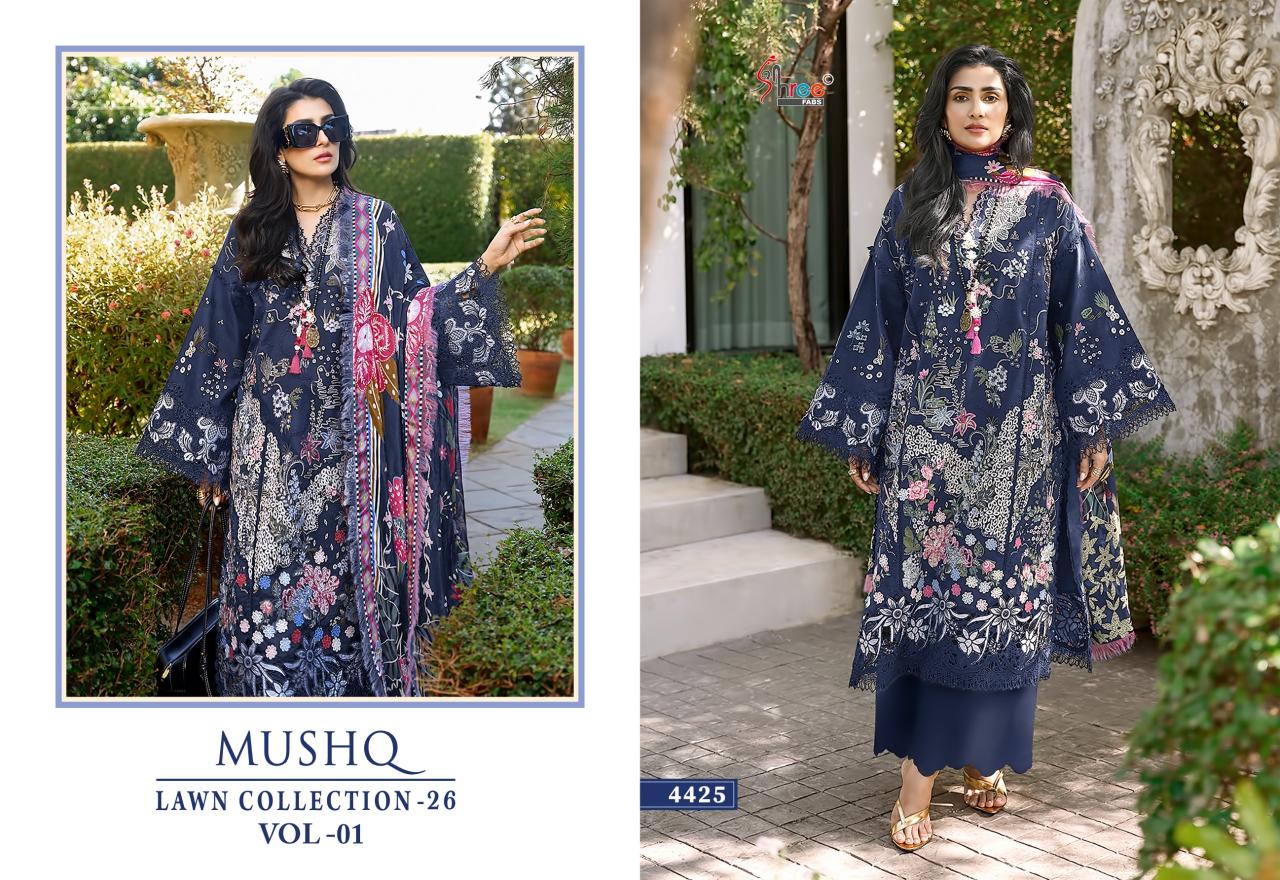 Shree Fabs Mushq Lawn Collection 26 Vol 1 catalog Chiffon Dupatta wholesale pakistani suits in hyderabad