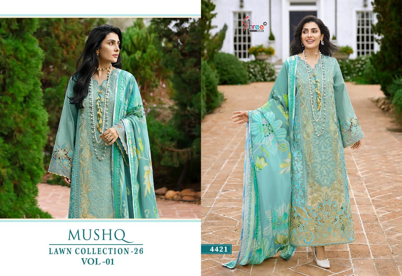 Shree Fabs Mushq Lawn Collection 26 Vol 1 catalog Chiffon Dupatta wholesale pakistani suits in hyderabad