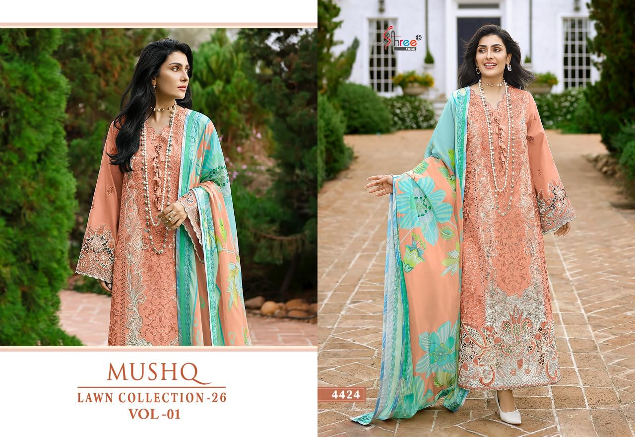 Shree Fabs Mushq Lawn Collection 26 Vol 1 catalog Cotton Dupatta wholesale pakistani suits in chennai