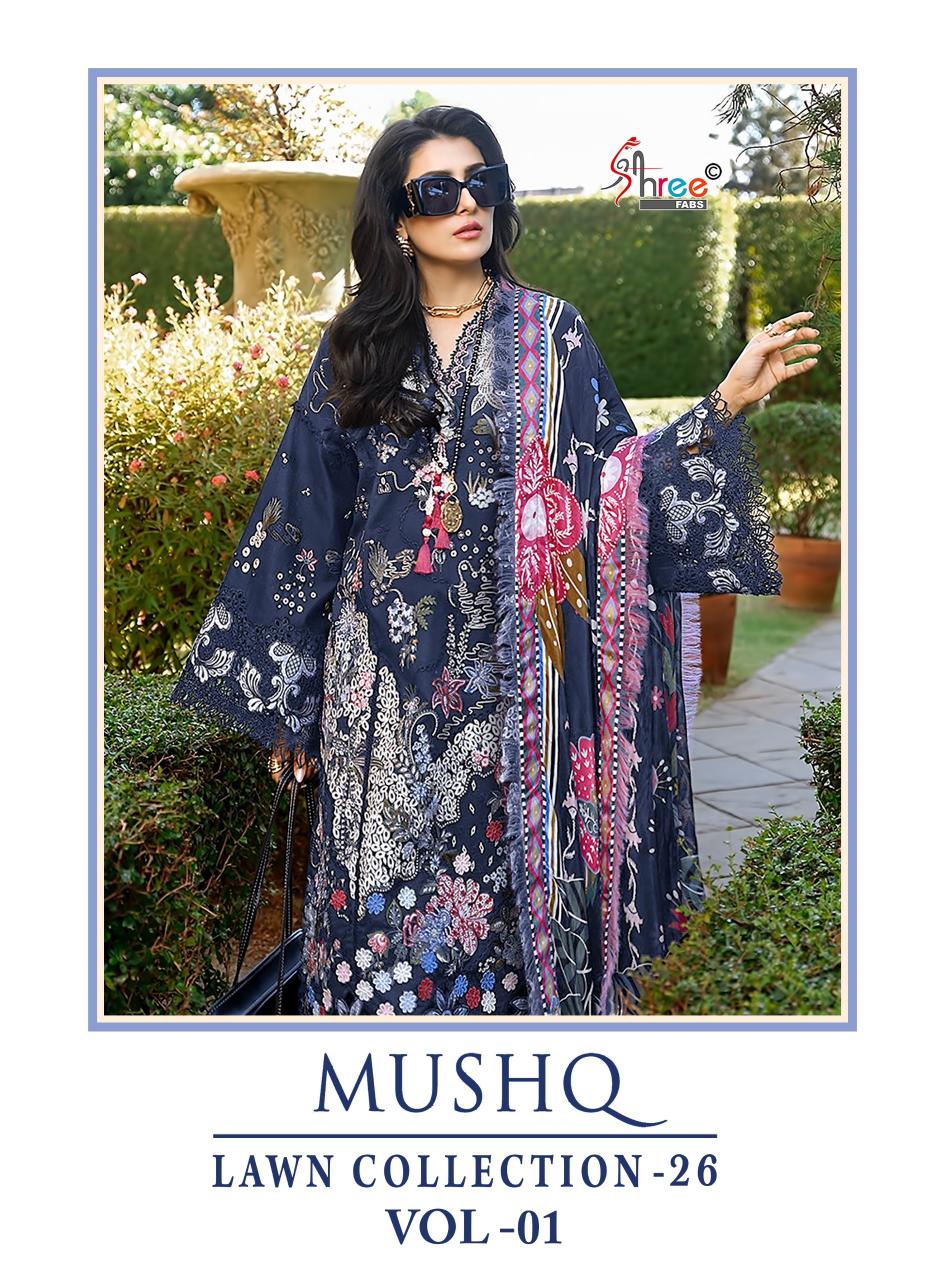 Shree Fabs Mushq Lawn Collection 26 Vol 1 catalog Cotton Dupatta wholesale pakistani suits in chennai