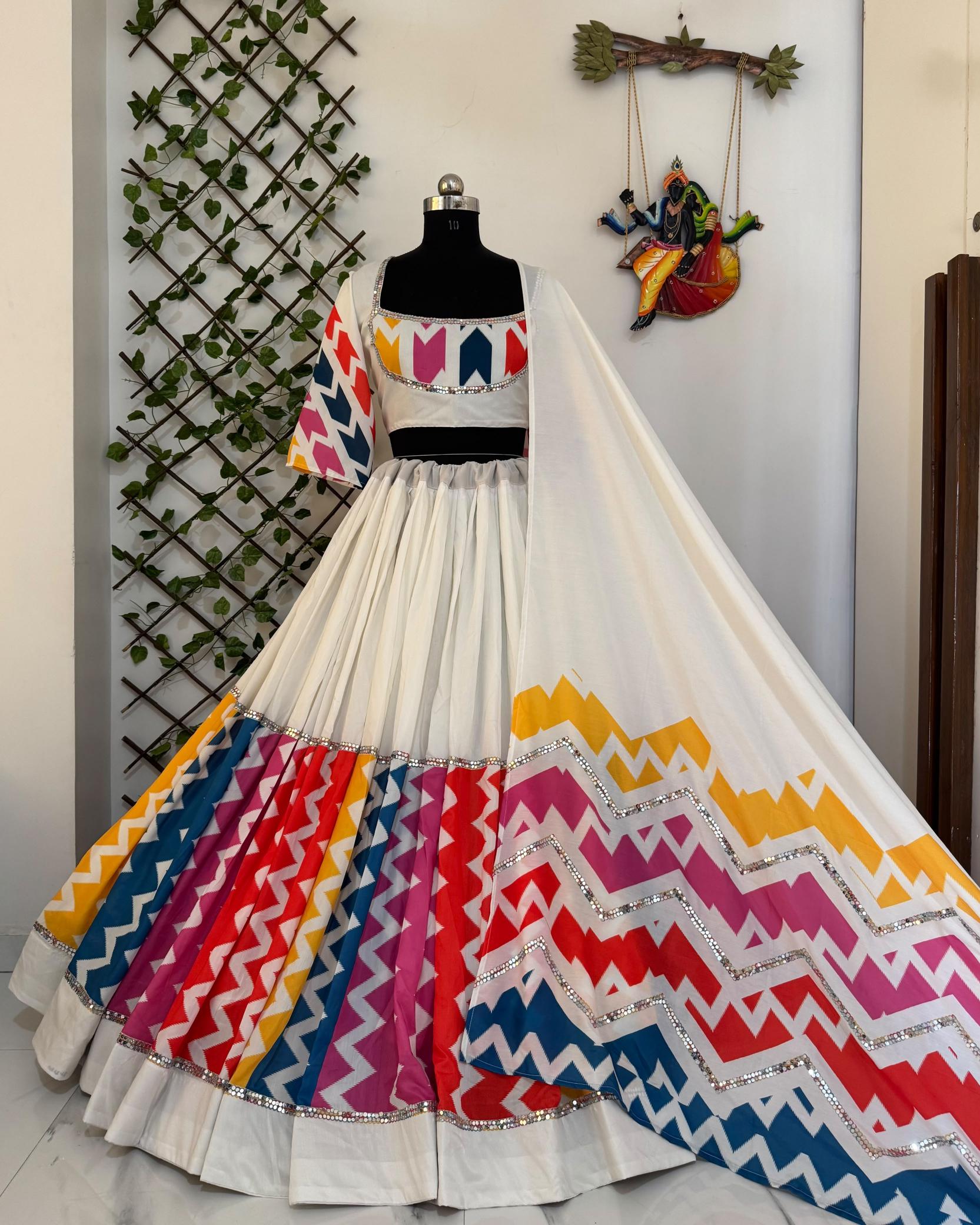 Special Navratri Lehenga Choli | White Multicolor Garba Dress Online