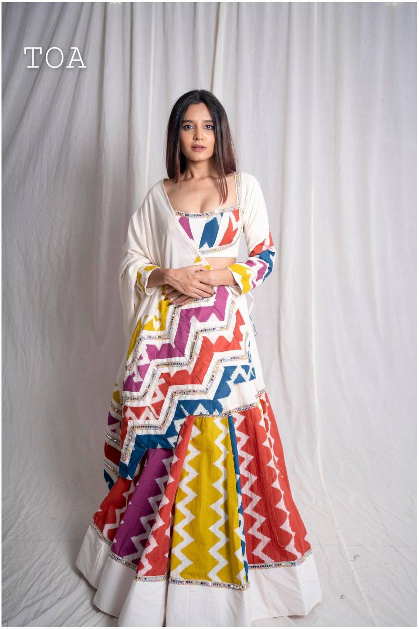 Special Navratri Lehenga Choli | White Multicolor Garba Dress Online