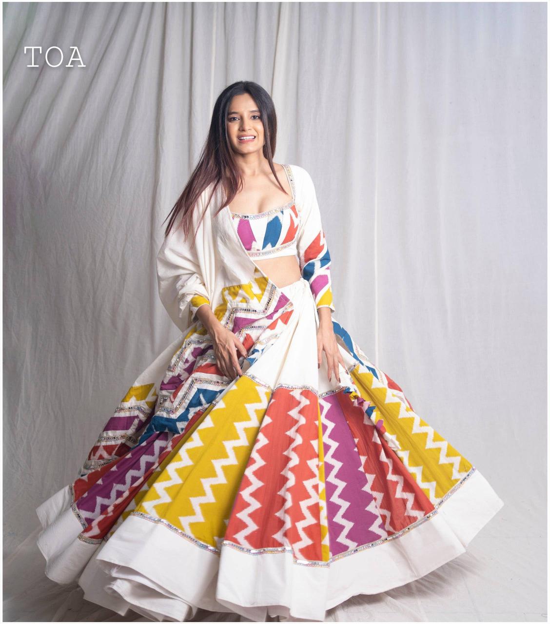 Special Navratri Lehenga Choli | White Multicolor Garba Dress Online