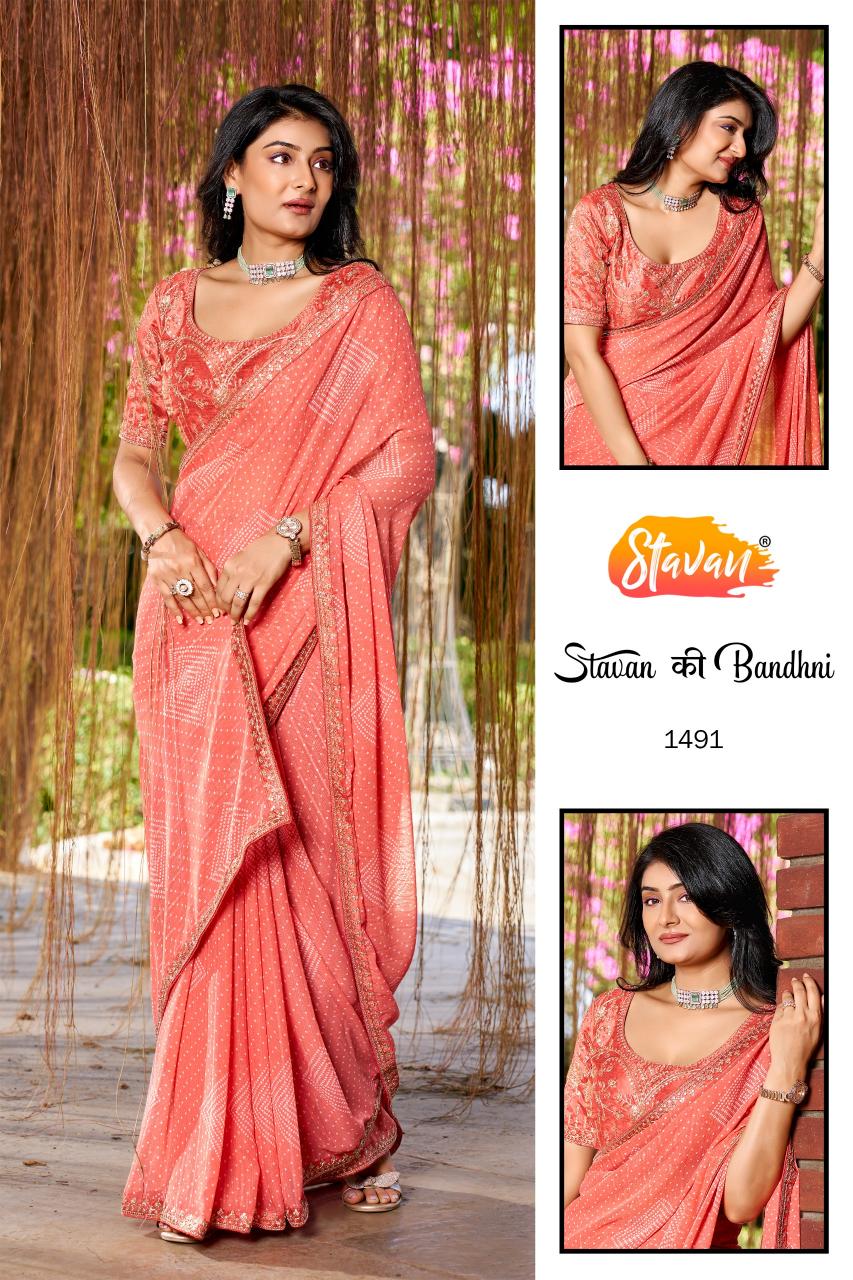 Stavan Stavan Ki Bandhani catalog georgette saree wholesalers
