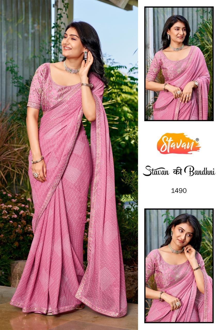 Stavan Stavan Ki Bandhani catalog georgette saree wholesalers