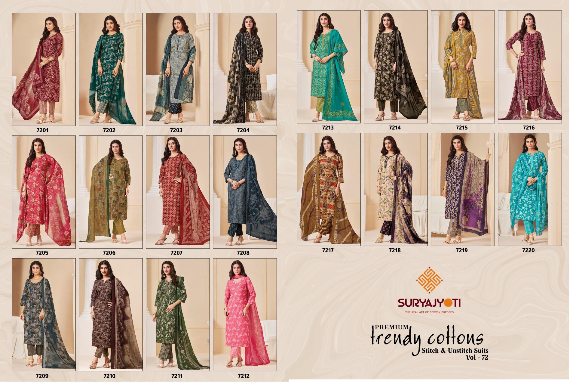 Suryajyoti Trendy Cotton Vol-72 – Dress Material - Wholesale Catalog