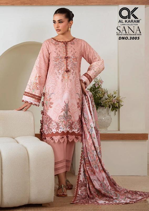 Al Karam Sana Rayon Vol 3 – Karachi Kurti Pant With Dupatta Wholesale Catalouge