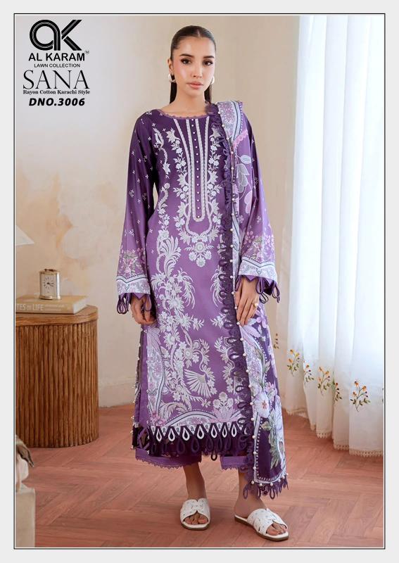 Al Karam Sana Rayon Vol 3 – Karachi Kurti Pant With Dupatta Wholesale Catalouge