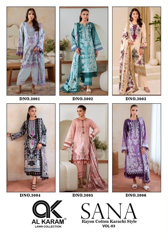 Al Karam Sana Rayon Vol 3 – Karachi Kurti Pant With Dupatta Wholesale Catalouge