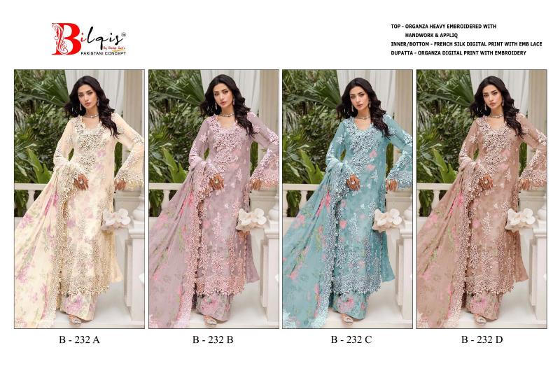 Bilqis B 232 A TO D catalog pakistani wholesale replica suits in delhi