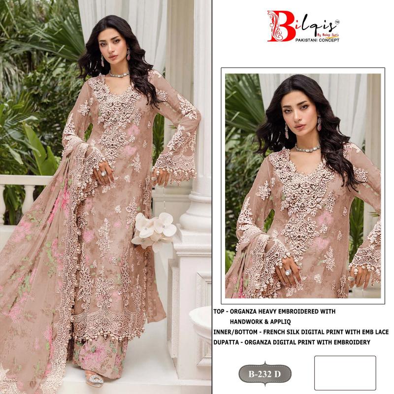 Bilqis B 232 A TO D catalog pakistani wholesale replica suits in delhi