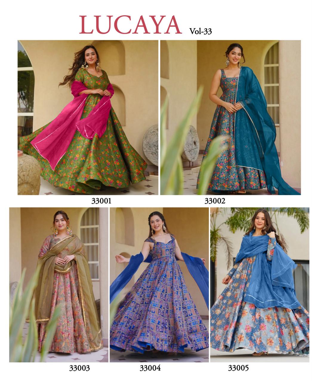 Felocity Lucaya vol 33 catalog raw silk anarkali kurtis wholesale