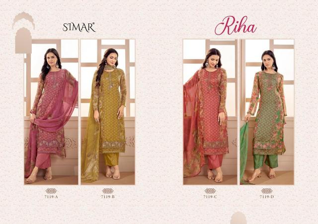 Glossy Simar Riha 7119 catalog salwar kameez wholesale surat