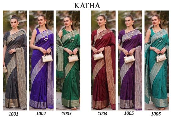 KATHA COTTON by SHREE SHYAM FASHION fancy designer Cotton Blend fabric saree wholesale with Fancy latkan 