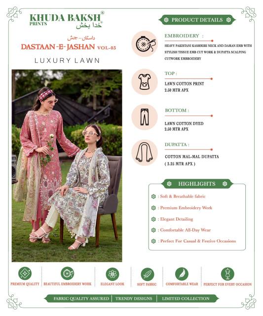 Khudha Baksh Dastaan E Jashan vol 3 catalog dress materials wholesale shops in surat