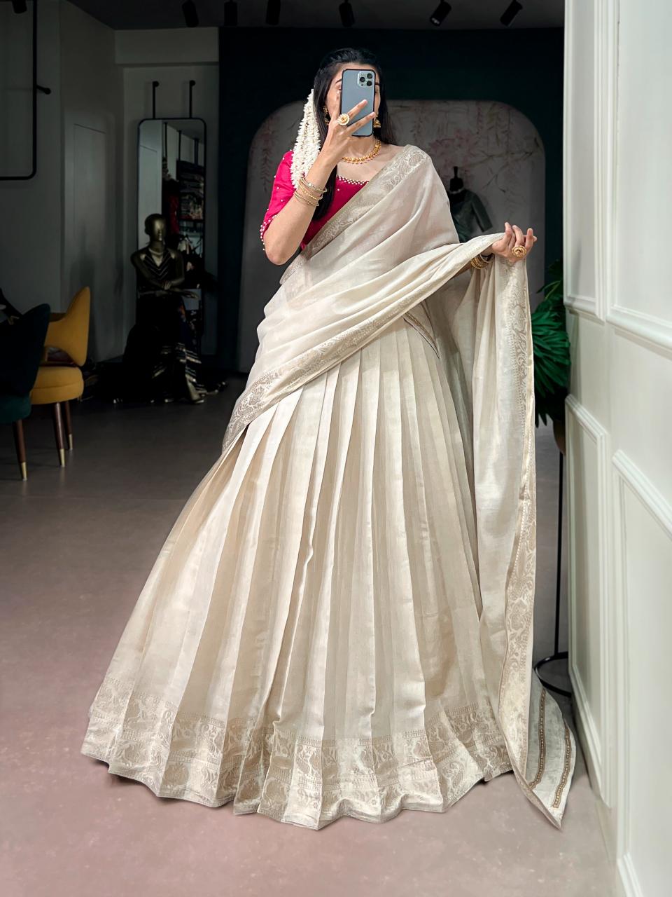 Sabella Poly Kanjivaram catalog surat wholesale half saree lehenga market