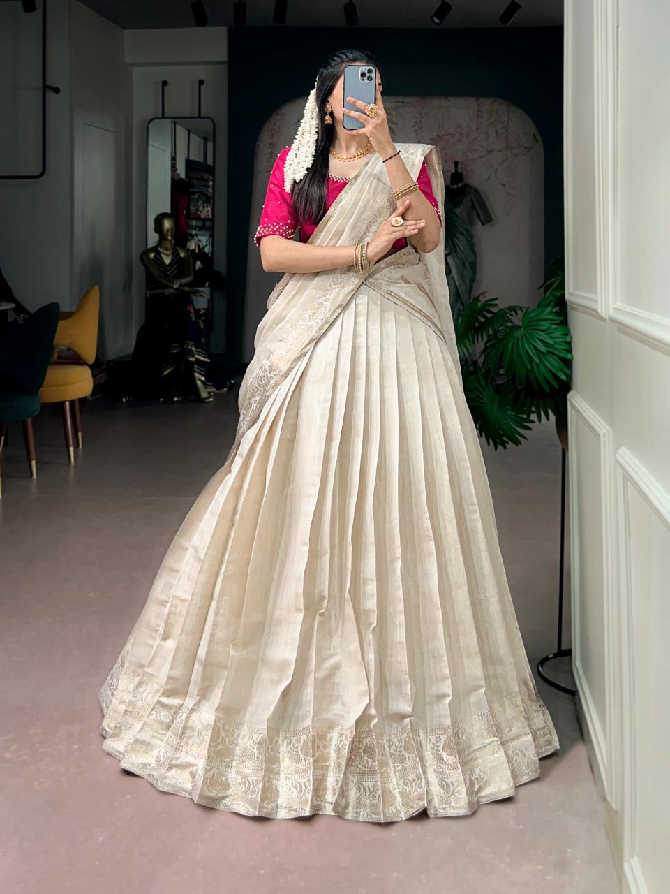 Sabella Poly Kanjivaram catalog surat wholesale half saree lehenga market
