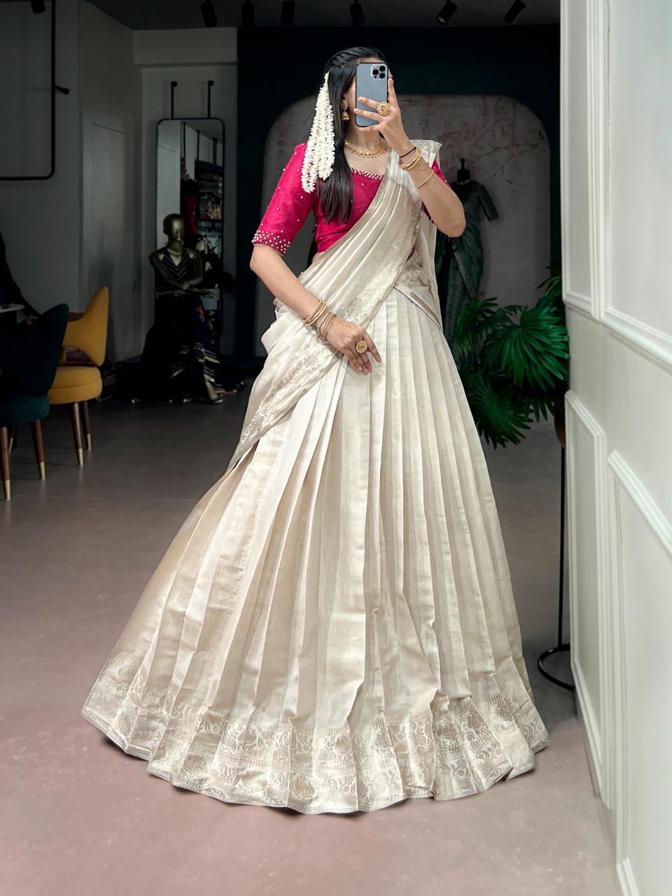 Sabella Poly Kanjivaram catalog surat wholesale half saree lehenga market