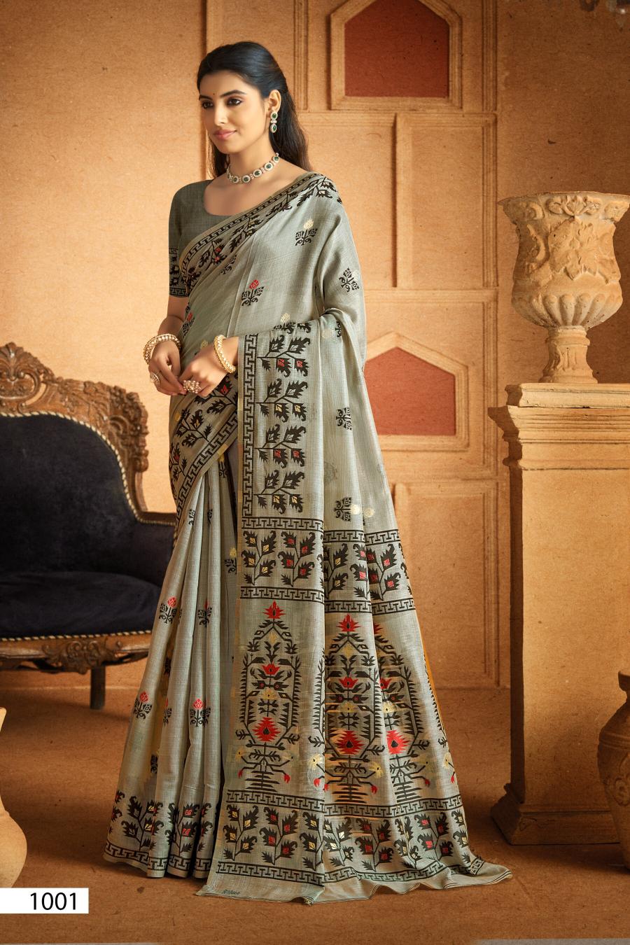 Saroj Madhubani linen vol.1 Linen cotton saree in surat with price wholesale