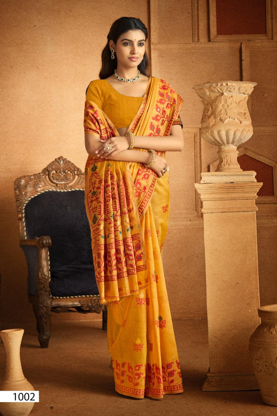 Saroj Madhubani linen vol.1 Linen cotton saree in surat with price wholesale