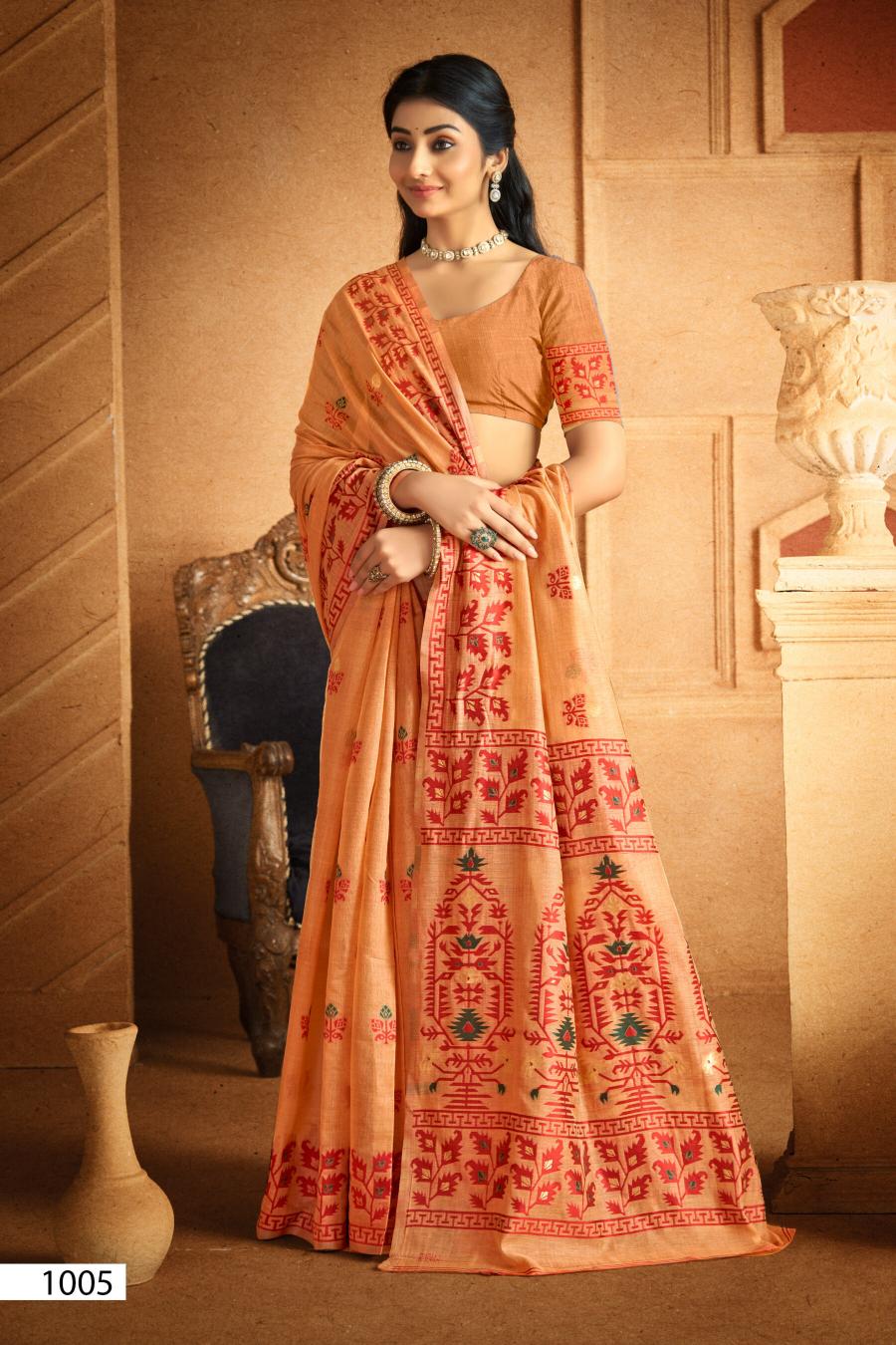 Saroj Madhubani linen vol.1 Linen cotton saree in surat with price wholesale