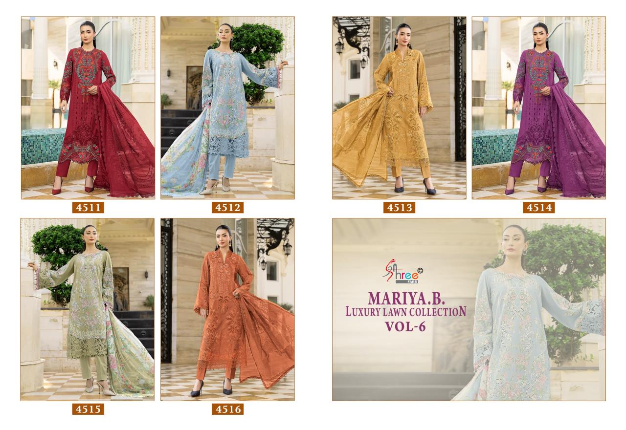 Shree Fabs Mariya B Luxury Lawn Collection Vol 6 catalog Chiffon Dupatta pakistani designer suits wholesale uk