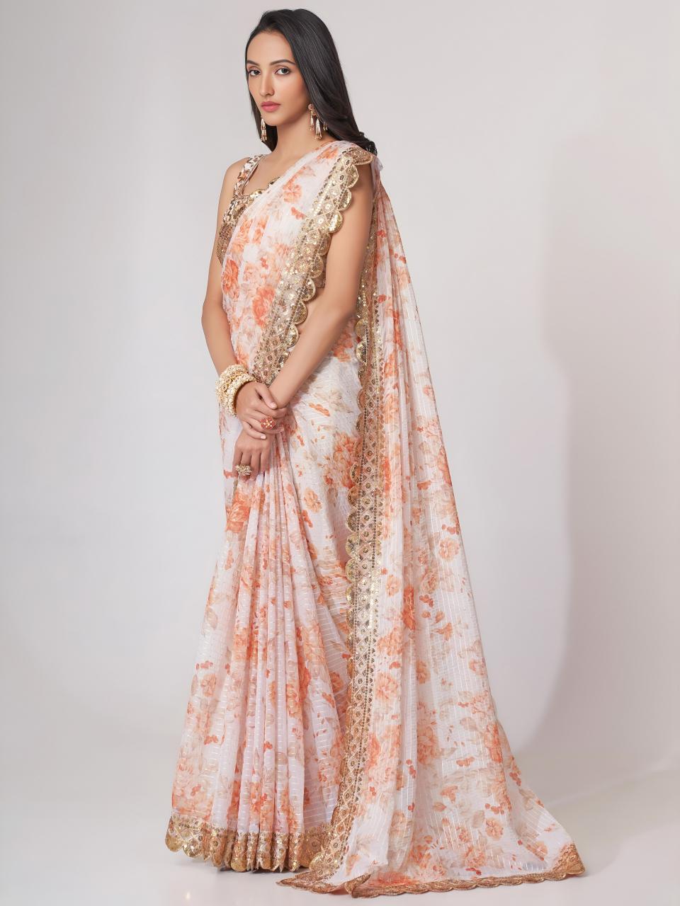 Dazira 1101 White catalog organza sarees wholesale online