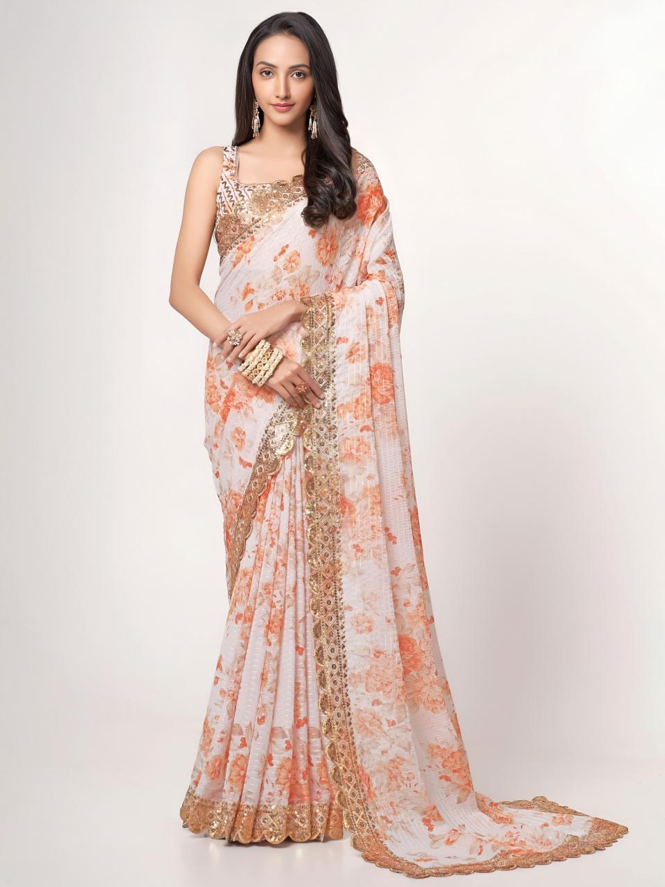 Dazira 1101 White catalog organza sarees wholesale online